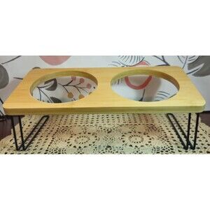 Sloped Elevated Double Pet Bowl Feeding Station Metal & Wood
